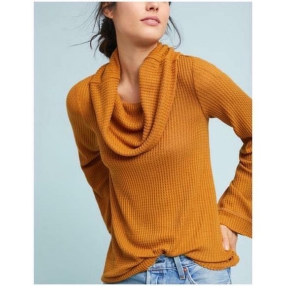 Anthropologie Meadow Rue Thermal Cowl Neck Top - Picture 2 of 5